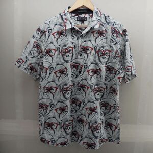 Baja Llama Dr. Yessir Monkey W/Glasses Short Sleeve Polo Button Shirt Mens XL